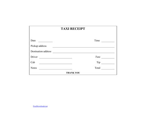 Printable Blank Taxi Receipt